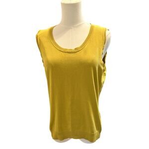August Silk Knit Top Women Casual Preppy Office L Mustard Silk Blend Sleeveless